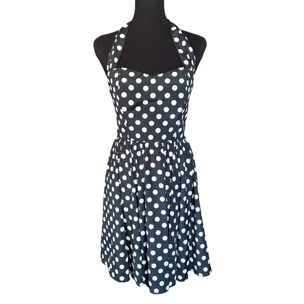 Guess Los Angeles Vintage Inpired Black & White Polka Dot Halter Dress, Size 6